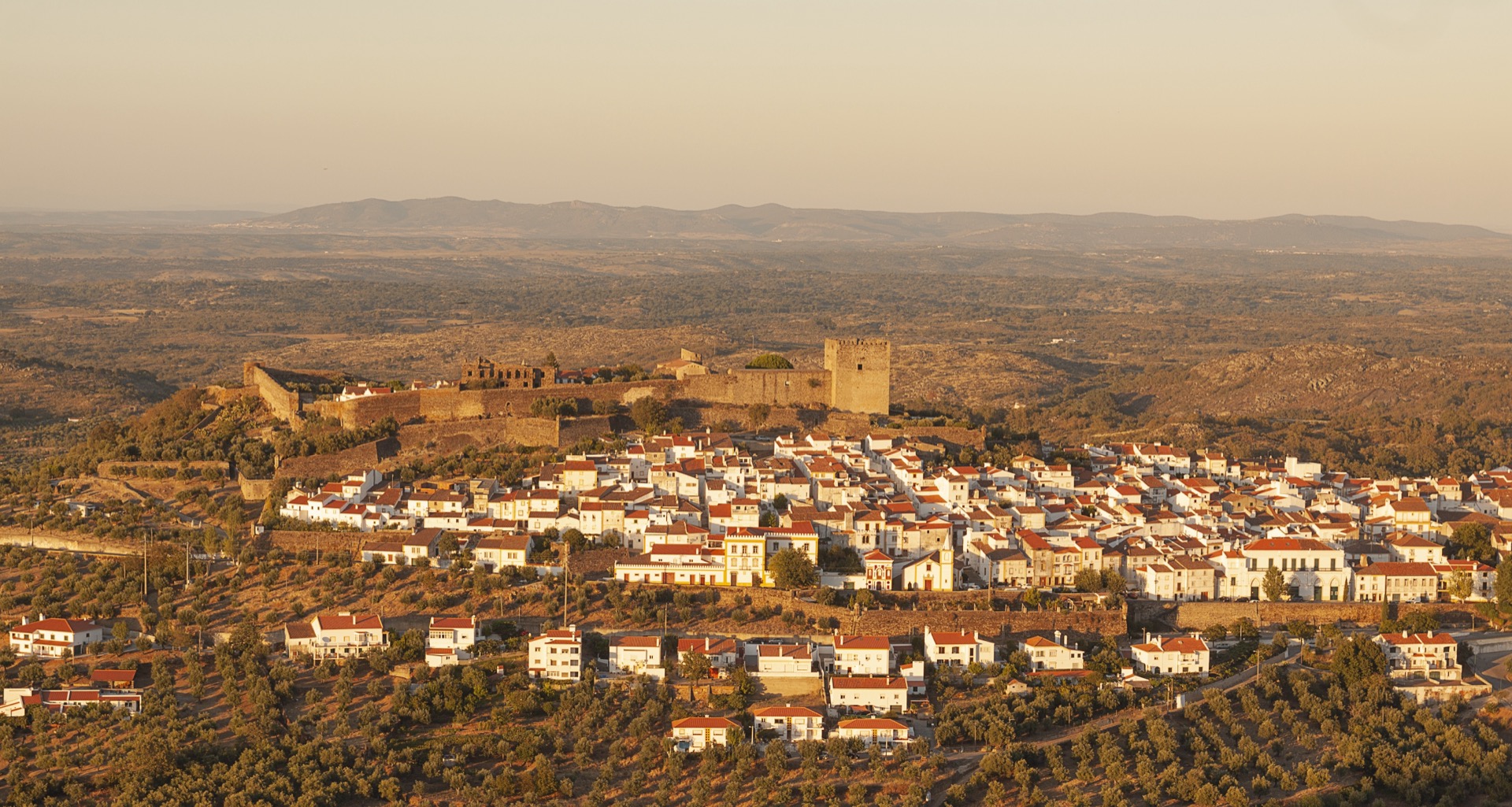 A whitewashed town in the evening light, Southern Portugal